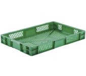 kaiserkraft Recipiente apilable en euroformato, paredes y fondo perforados, L x A x H 600 x 400 x 75 mm, verde, UE 5 unid.