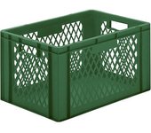 kaiserkraft Recipiente apilable en euroformato, paredes perforadas, fondo cerrado, L x A x H 600 x 400 x 320 mm, verde, UE 5 unid.