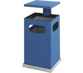 kaiserkraft Colector de residuos con cenicero interior y tejadillo, capacidad 72 l, A x H x P 500 x 955 x 500 mm, azul genciana