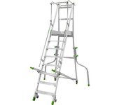 kaiserkraft Escalera de aluminio móvil con tarima, plegable, con peldaños de aluminio acanalados, 8 peldaños incl. plataforma