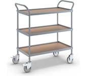 eurokraft pro Carrito de servicio, altura de los pisos 250 mm, 3 pisos, con 4 ruedas de maniobra, 2 de ellas con freno doble, Ø de las ruedas 100 mm