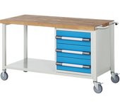 eurokraft pro Banco de trabajo rodante Serie 8000, construcción de bastidor, 3 cajones, repisa, A x P 1500 x 700 mm