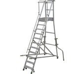 kaiserkraft Escalera de aluminio móvil con tarima, plegable, con peldaños de aluminio acanalados, 11 peldaños incl. plataforma