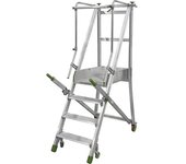 kaiserkraft Escalera de aluminio móvil con tarima, plegable, con peldaños de aluminio acanalados, 4 peldaños incl. plataforma
