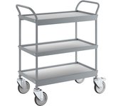 kaiserkraft Carrito de servicio, cama 670 x 380 mm, carga máx. 75 kg, 3 pisos, 4 ruedas de maniobra, 2 de ellas con freno doble