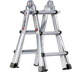 euroline Escalera plegable Alu-Vario, con largueros telescópicos, 4 x 3 peldaños estrechos