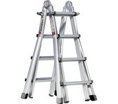 euroline Escalera plegable Alu-Vario, con largueros telescópicos, 4 x 4 peldaños estrechos