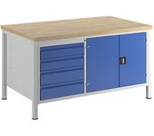 RAU Banco de trabajo, bastidor modular, 4 cajones de tamaño L, 1 armario para herramientas, profundidad 900 mm, anchura 1500 mm