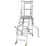 kaiserkraft Escalera de aluminio móvil con tarima, plegable, con peldaños de aluminio acanalados, 6 peldaños incl. plataforma