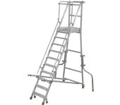kaiserkraft Escalera de aluminio móvil con tarima, plegable, con peldaños de aluminio acanalados, 10 peldaños incl. plataforma