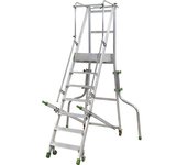 kaiserkraft Escalera de aluminio móvil con tarima, plegable, con peldaños de aluminio acanalados, 7 peldaños incl. plataforma