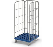 kaiserkraft Contenedor rodante MODULAR, placa rodante de plástico, rejilla por 3 lados, tablero azul oscuro