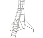 kaiserkraft Escalera de aluminio móvil con tarima, plegable, con peldaños de aluminio acanalados, 14 peldaños incl. plataforma