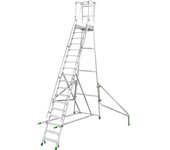 kaiserkraft Escalera de aluminio móvil con tarima, plegable, con peldaños de aluminio acanalados, 18 peldaños incl. plataforma