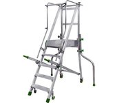kaiserkraft Escalera de aluminio móvil con tarima, plegable, con peldaños de aluminio acanalados, 5 peldaños incl. plataforma