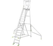 kaiserkraft Escalera de aluminio móvil con tarima, plegable, con peldaños de aluminio acanalados, 16 peldaños incl. plataforma