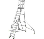 kaiserkraft Escalera de aluminio móvil con tarima, plegable, con peldaños de aluminio acanalados, 15 peldaños incl. plataforma