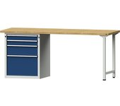 ANKE Banco de trabajo, bastidor modular serie V, 4 cajones: 2 x 90, 1 x 180, 1 x 360 mm, tablero de haya maciza, anchura 2000 mm