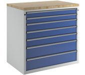 ANKE Armario para mostrador para dispensar herramientas y material, 2 cajones de 90 mm, 3 cajones de 120 mm, 2 cajones de 180 mm, gris / azul
