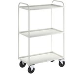 Kongamek Carro con pisos KM41, 3 pisos con remate, L x A x H 955 x 550 x 1490 mm, blanco, 2 ruedas de maniobra con freno, 2 ruedas fijas
