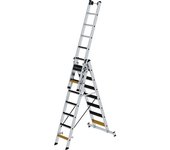 MUNK Escalera multiusos de peldaños planos, 3 piezas, con traviesa y recubrimientos de peldaños, 3 x 7 peldaños