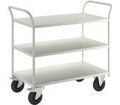 Kongamek Mesa rodante KM41, 3 pisos, L x A x H 1070 x 550 x 975 mm, blanca, 2 ruedas de maniobra con freno, 2 ruedas fijas