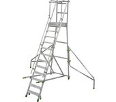 kaiserkraft Escalera de aluminio móvil con tarima, plegable, con peldaños de aluminio acanalados, 12 peldaños incl. plataforma