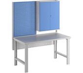 Treston Banco de trabajo en sistema modular, con 1 placa perforada y armario para herramientas, tablero de chapa de acero, A x P 1500 x 750 mm