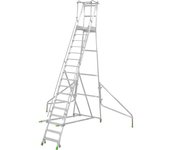 kaiserkraft Escalera de aluminio móvil con tarima, plegable, con peldaños de aluminio acanalados, 17 peldaños incl. plataforma
