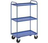 Kongamek Carro con pisos KM41, 3 pisos con remate, L x A x H 955 x 550 x 1490 mm, azul, 2 ruedas de maniobra con freno, 2 ruedas fijas