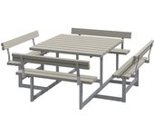 kaiserkraft Banco para grupos de 8 personas, L x P 2240 x 2240 mm, con 4 respaldos, pardo grisáceo
