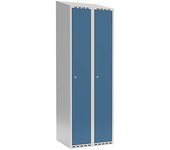 kaiserkraft Taquilla Fydor, 2 secciones, gris luminoso / azul brillante, A 600 mm, 2 compartimentos, techo inclinado, cerradura de cilindro