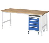 kaiserkraft Mesa de trabajo con cajonera, buck rodante con 4 cajones 1 x 90, 2 x 120, 1 x 140 mm, A x P 2000 x 800 mm, tablero de madera maciza de