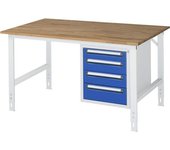 kaiserkraft Mesa de trabajo con cajonera, buck para debajo de la mesa con 4 cajones 1 x 90, 2 x 120, 1 x 140 mm, A x P 1500 x 1000 mm, tablero de