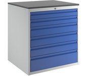 RAU Cajonera con guías telescópicas, altura 820 mm, cajones: 2 x 90, 3 x 120, 1 x 180 mm, gris luminoso / azul genciana, anchura 770 mm