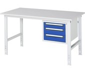 kaiserkraft Mesa de trabajo con cajonera, buck para debajo de la mesa con 3 cajones 1 x 90, 2 x 120 mm, A x P 1500 x 800 mm, tablero de melamina,