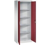C+P Armario de puertas batientes para taller, H x A x P 1950 x 700 x 400 mm, gris luminoso / rojo rubí