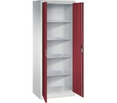 C+P Armario de puertas batientes para taller, H x A x P 1950 x 700 x 500 mm, gris luminoso / rojo rubí