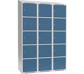 kaiserkraft Armario de 5 compartimentos Fydor, 3 secciones, gris luminoso / azul brillante, A 1200 mm, 3 compartimentos, techo inclinado, cerradura de