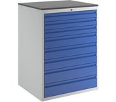 RAU Cajonera con guías telescópicas, altura 1030 mm, cajones: 3 x 90, 3 x 120, 2 x 150 mm, gris luminoso / azul genciana, anchura 770 mm