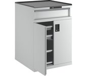 LISTA Cajonera con puertas batientes, altura 1020 mm, 2 baldas, 3 cajones, carga máx. 200 kg, gris luminoso