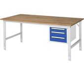 kaiserkraft Mesa de trabajo con cajonera, buck para debajo de la mesa con 3 cajones 1 x 90, 2 x 120 mm, A x P 2000 x 1000 mm, tablero de madera maciza