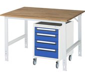 kaiserkraft Mesa de trabajo con cajonera, buck rodante con 4 cajones 1 x 90, 2 x 120, 1 x 140 mm, A x P 1250 x 1000 mm, tablero de madera maciza de
