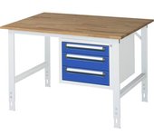 kaiserkraft Mesa de trabajo con cajonera, buck para debajo de la mesa con 3 cajones 1 x 90, 2 x 120 mm, A x P 1250 x 1000 mm, tablero de madera maciza