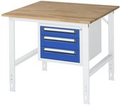 kaiserkraft Mesa de trabajo con cajonera, buck para debajo de la mesa con 3 cajones 1 x 90, 2 x 120 mm, A x P 1000 x 1000 mm, tablero de madera maciza