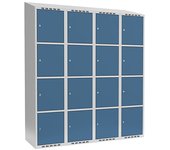 kaiserkraft Armario de 4 compartimentos Fydor, 4 secciones, gris luminoso / azul brillante, A 1200 mm, 4 compartimentos, techo inclinado, cerradura de