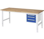 kaiserkraft Mesa de trabajo con cajonera, buck para debajo de la mesa con 3 cajones 1 x 90, 2 x 120 mm, A x P 2000 x 800 mm, tablero de madera maciza