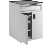 LISTA Cajonera con puertas batientes, altura 1020 mm, 2 baldas, 3 cajones, carga máx. 75 kg, gris luminoso