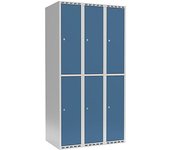 kaiserkraft Taquilla de dos pisos Fydor, 3 secciones, gris luminoso / azul brillante, A 900 mm, 3 compartimentos, techo plano, cerradura de cilindro