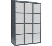 kaiserkraft Armario de 4 compartimentos Fydor, 3 secciones, gris azulado / gris luminoso, A 1200 mm, 3 compartimentos, techo inclinado, cerradura de